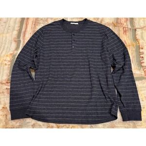 Marine Layer Mens Double Knit Henley Shirt Faded Gray Striped Classic Medium